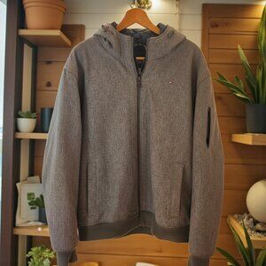 Tommy Hilfiger Men’s XL Gray Full-Zip Hooded Jacket Quilted Lining Urban Casual